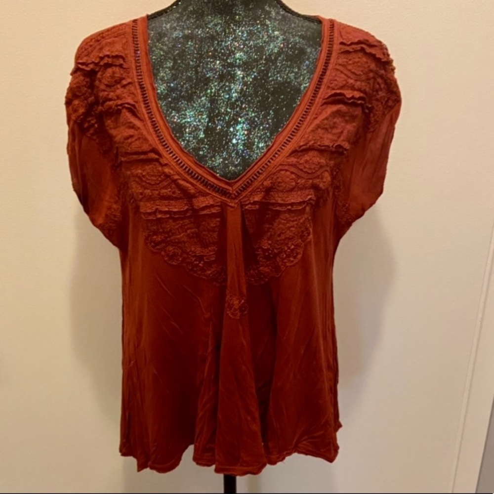 Free People Boho Abagail Tunic Top with Lace Detail in Rust - Picture 4 of 10